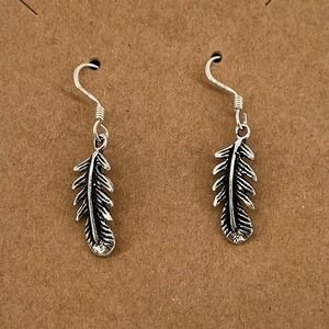 Feather Earrings Sterling Silver 925 Dangle Hook Bohemian Tribal Nature Delicate